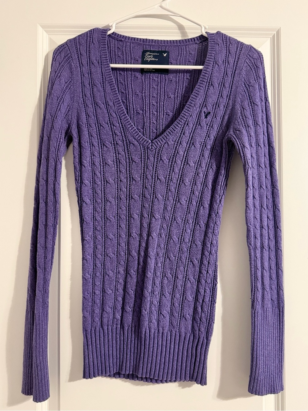 American Eagle Outfitters Lavender Cable V-Neck Sweater